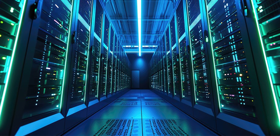 Data center room with server racks