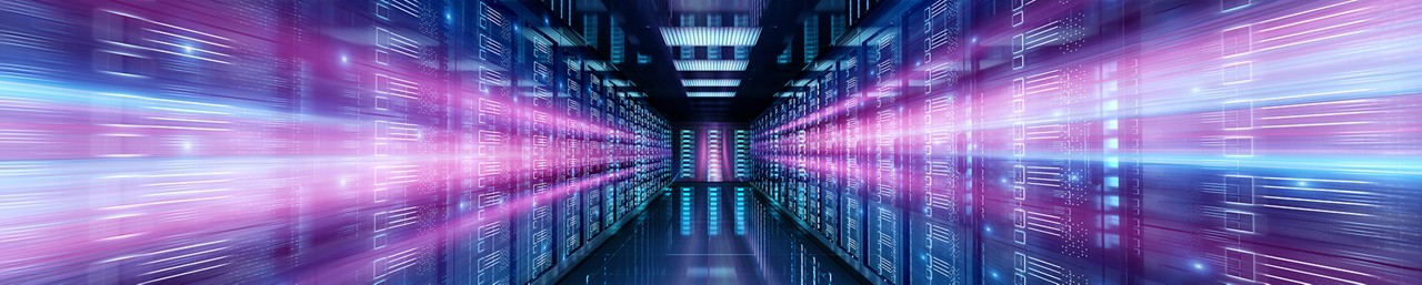 data center room with pink glares