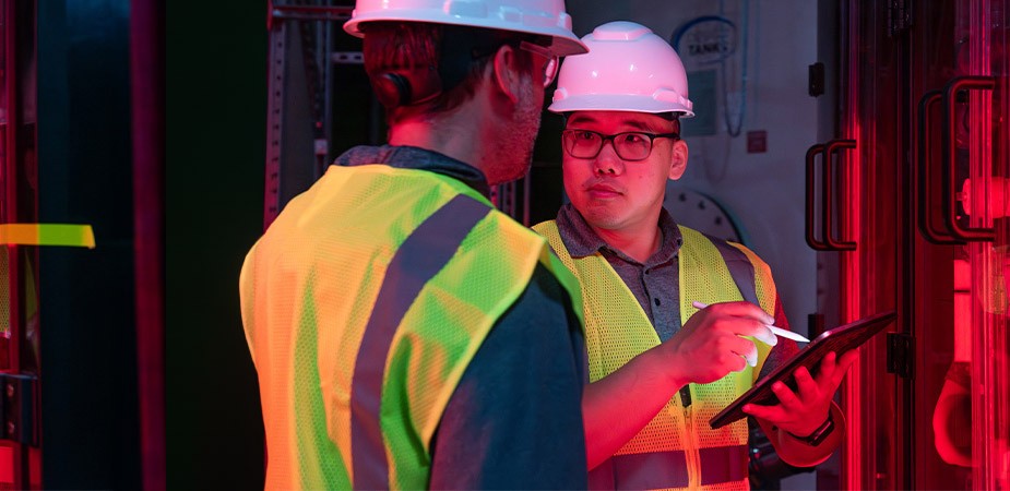 two men in facility with red light