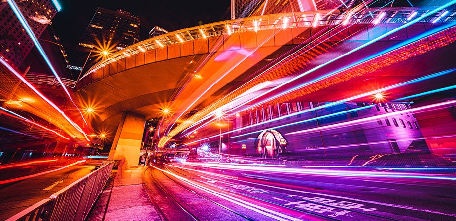 City lights with different vibrant colors 