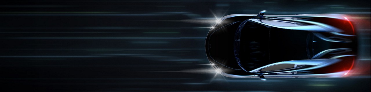aerial view of Car with headlights on 